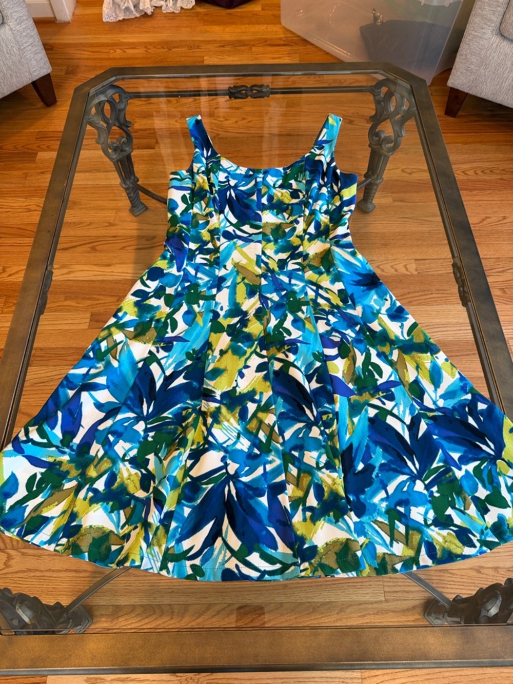 connected apparel Blue, Teal & Green Floral Fit-and-Flare Dress